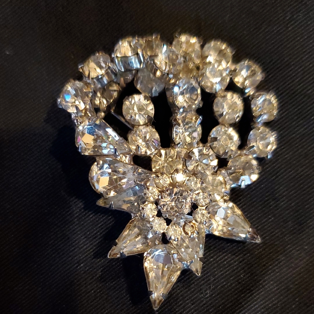 Elegant Silver Crystal Brooch